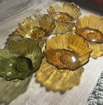 Indiana Glass Sunflower Daisy Berry Bowls Lotamber Green Carnival Iridescent Mcm. Fixed Price $64.99.