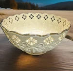 New Lenox Linen & Lace Ivory Centerpiece Bowl Gold Trim 4.75 Tall 8.75 Wide. Fixed Price $42.50.