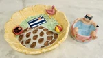 Vintage Lotus Tropical Beach & Hot Tub Chip Dip Serving Set Ceramic Bowl. Fixed Price $109.99.