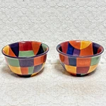 Tabletops Unlimited Caracas Soup/cereal Bowl 6" Plaid Red Multicolor Exc Set 2. Fixed Price $27.85.
