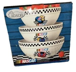 Gibson Round White Ceramic Nascar 2002 Victory Nesting Mixing Bowl Set Of 3. Fixed Price $59.99.