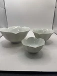 Vintage Cost Plus Set Of 3 Lotus Tulip Flower White Nesting Bowls. Fixed Price $20.00.