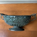 Antique Stamped Metal Ornate Pedestal Bowl W/ Amazing Handles Patina. Fixed Price $42.99.