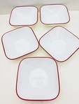 (X5) Corelle Splendor Vitrelle Glass Square Cereal Bowl Red Rim 22 Oz Read. Fixed Price $27.00.