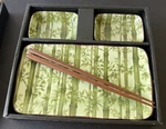 Miya Japan Ceramic Sushi Plates Dipping Bowls Set For 2 & Chopsticks Bamboo Iob. Fixed Price $19.96.