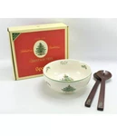 New Spode Christmas Tree Cream Ceramic Round Salad Bowl & Wooden Servers. Fixed Price $44.99.