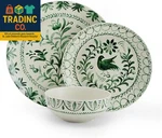 Fitz And Floyd Sicily Green 12 Piece Dinnerware Plate Bowl Set, Service For 4. Fixed Price $158.99.