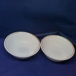 Corelle By Corning SET/2 Soup/cereal Bowls White/tan Trim Euc Usa. Fixed Price $13.99.