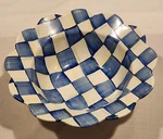 Mckenzie- Childs Royal Check Enamel Petal Serving Bowl Hand Painted Blue. Fixed Price $125.00.