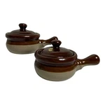 Hoan Stoneware Bowls French Onion Soup Crocks Stew Handles Lids Set Of 2. Fixed Price $12.79.