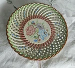 Vintage Ceramic Rope Weave Floral Dish / Plate Hand Painted Stand Made Spain. Fixed Price $12.00.