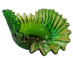 Blenko Lime Crackled Bowl #5428 Blown Crimped Art Glass Pristine 1954 9"X 5" Vtg. Fixed Price $47.99.