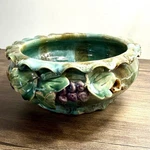 Majolica Clay Pottery Bowl Applied Grapes Leaves Planter Amaryllis Decor. Fixed Price $36.00.