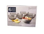 Fortessa Jupiter Smoke Gray Glass Bowl Set 6PC Beaded Design Dishwasher Safe. Fixed Price $24.99.