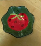 Giftco Scallop Shaped Hand Painted Red Green Tomato 6" Small Ceramic Salsa Bowl. Fixed Price $8.55.