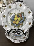 SET/3 Vtg Mebel Scalloped Edge Plates Italy Crackle Melamine Pear Grapes 10.5". Fixed Price $15.00.