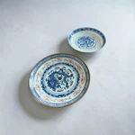 Vintage Chinese Blue White Rice Grain Porcelain Gold Trim Small Plate And Dish. Fixed Price $24.95.