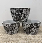 222 Fifth Wiccan Lace Halloween Dessert Bowls Small Set Of 3 Skull Witch Cat Bat. Fixed Price $12.00.