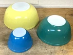Pyrex Nesting Mixing Bowls Primary Colors Yellow Green Blue Set Of 3 Vintage. Fixed Price $50.00.