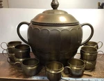 MT1045 Antique Art Nouveau Brass Punch Bowl/tureen W/11 Cups Marked Wmf Germany. Fixed Price $288.00.