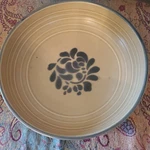 Pfaltzgraff Folk Art Vegetable Serving Bowl Vtg 8 1/2" Blue Floral Tan Usa Made. Fixed Price $16.00.