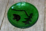 Glass Plate Decor Tray Serving Deep Green Bear Trees Woods Dish Candy Desert Hw. Fixed Price $52.95.
