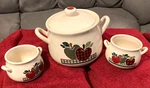 Applejack Plaid Bean Pot W/lid & 2 Soup Bowls-ingleman Designs China Euc. Fixed Price $49.95.