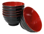 Set Of Red And Black Round Ridged Body Soup Salad Rice Melamine Bowls 6.5"D. Fixed Price $41.99.