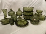 Fostoria Coin Glass Green 16 Piece Set. Fixed Price $250.00.