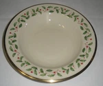 New Lenox China Holiday 9" Ivory Rimmed Soup Bowl W/ 24K Gold. Fixed Price $32.00.