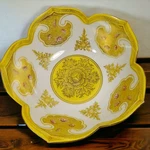 Andrea Sadek Yellow Lotus Bowl 9.5" Japan Hand Painted Scalloped Edge Gold Red. Fixed Price $38.75.