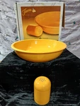 Fiesta Retired Marigold Pasta Bowl And Cheese Shaker Set, Still In Box. Fixed Price $65.00.