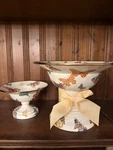 Retired Mackenzie Childs Butterfly Garden Large Compote Pedestal Footed Bowl New. Fixed Price $279.95.