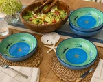 Set 4 Vintage Brushes Kic Hand Painted Coastal Pasta Bowls Blue Green Fish Starf. Fixed Price $72.00.