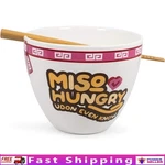 Miso Hungry Ramen Bowl Set Ceramic Noodle Dish W/ Chopsticks Cute Fun Design New. Fixed Price $27.64.