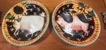 2 Certified Int. French Barnyard Sheep & Pig Serving Bowl Set 9 Sunflowers. Fixed Price $32.00.