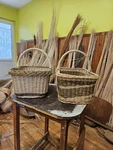 Large Two-tone Wicker Basket Handle Handwoven Willow Rustic Storage Foraging. Fixed Price $129.82.
