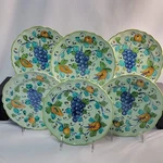 Rare Set 6 Mancioli Italy Salad Plates Green Scalloped Edge Fruit Pattern Read. Fixed Price $41.22.