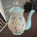 The Pioneer Woman Stoneware Teapot Floral Pattern Light Blue Cream Lid Handles. Fixed Price $30.00.