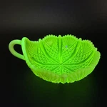 Vaseline Uranium Glass Davidson Handled Nappy Bowl 'queens Crown' #W259. Fixed Price $113.89.
