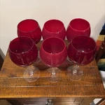 Set Of 6 Wine Glasses Transparent Round Red Bowls W/ Clear Stems 8.75. Fixed Price $51.00.