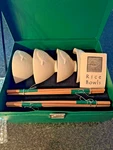 Discovery Channel White Ceramic Rice Bowls And Chopstick Set In Green Gift Box. Fixed Price $35.00.