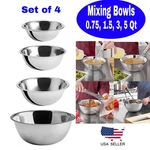 Stainless Steel Mixing Bowls Set Of 4 0.75, 1.5, 3, Qt Cooking Prepping. Fixed Price $20.85.
