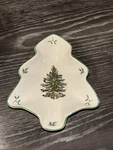 Vtg Spode England Christmas Tree Shaped Scalloped Candy Dish S3324-A17GREEN Trim. Fixed Price $16.00.