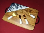 Blue - Italian Olive Wood & Resin Art Charcuterie Board With Cheese Knife Set.. Fixed Price $56.95.