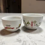 Set 2 Crate And Barrel Yule Town Christmas Nesting Bowls Julia Rothman Trees Car. Fixed Price $20.00.