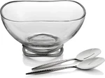 Nambe Braid 12 Glass Salad Bowl W/ 10.5" Stainless Steel Servers, MT07777. Fixed Price $134.99.