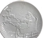 Mudpie White Ceramic Christmas Santa Serving Platter Bowl Reindeer Sleigh 14. Fixed Price $32.50.