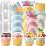 40 Pack Ice Cream Cups With Lids And Spoons Dessert Colorful Sundae Bowl.... Fixed Price $27.53.