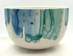 Anthropologie Night Sky Bowl Stoneware Blue Teal Drip Watercolor Wash Gold Star. Fixed Price $22.00.